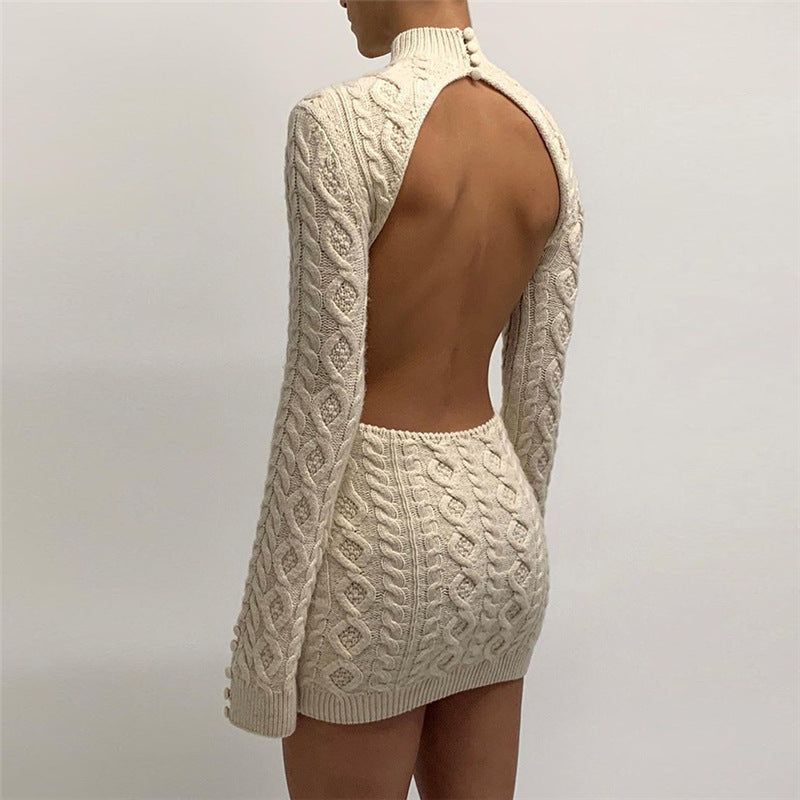 Ivyshape | Knitted Back Cut-Out Mini Dress