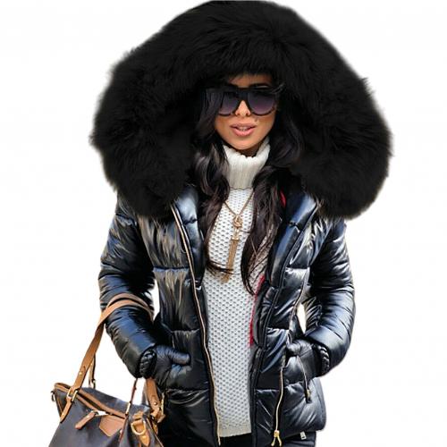 Ivyshape | Women's Autumn Winter Faux Fur Hood Zipper Warm Down Coat