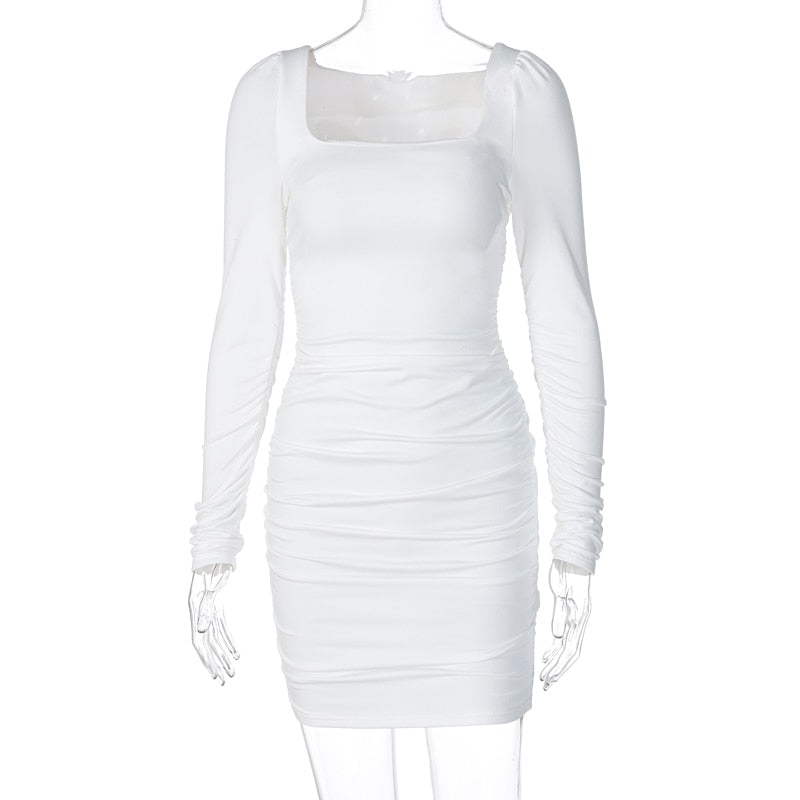 Ivyshape | Ruched Evening Dress with Long Sleeves