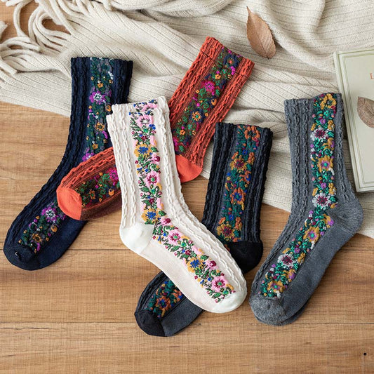 Embroidered Floral Socks