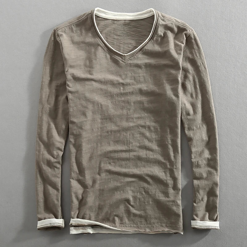 Ivyshape | V-Neck Long Sleeve Shirt