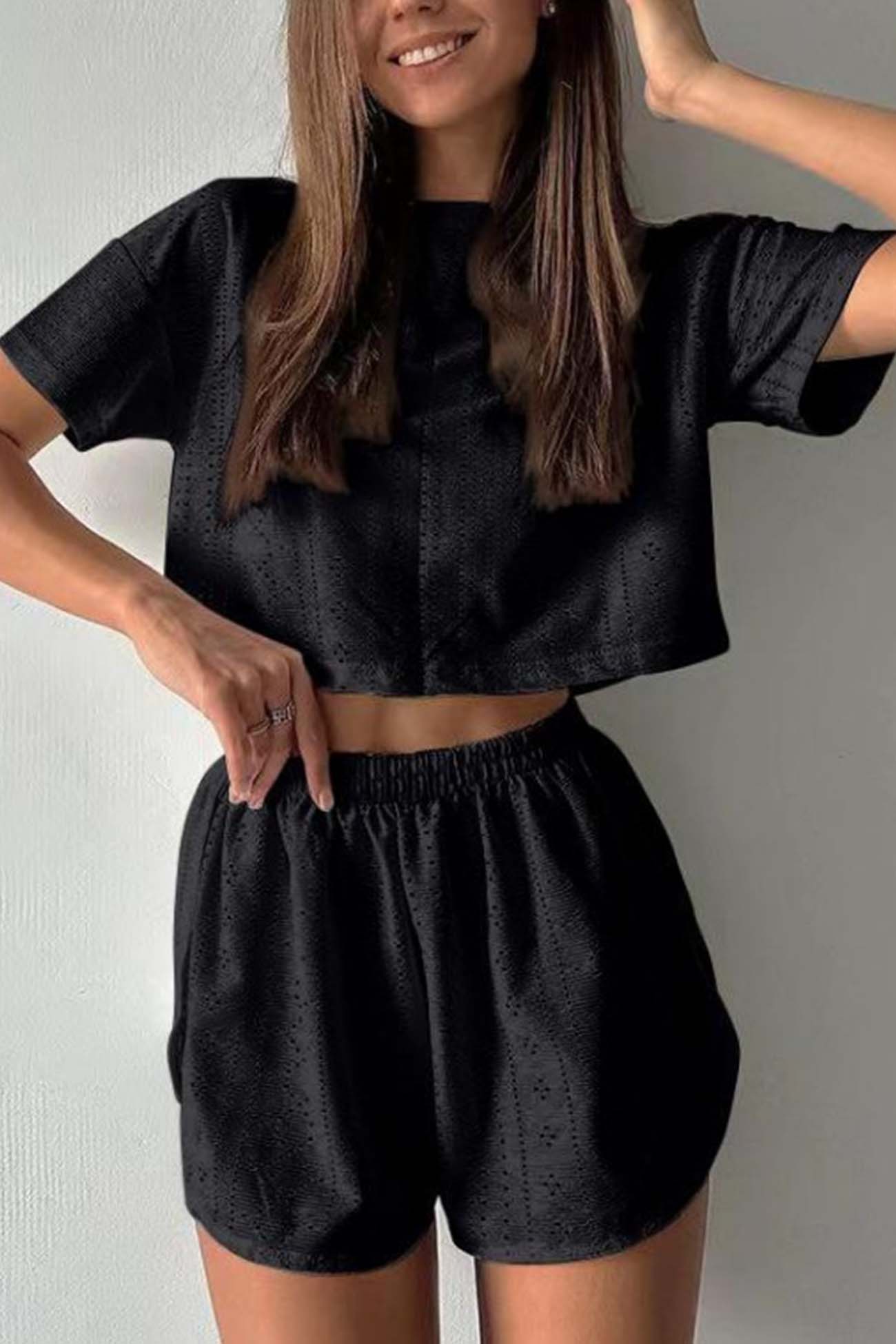 Ivyshape | Women's Chic Crop Top And Shorts Set Trendy