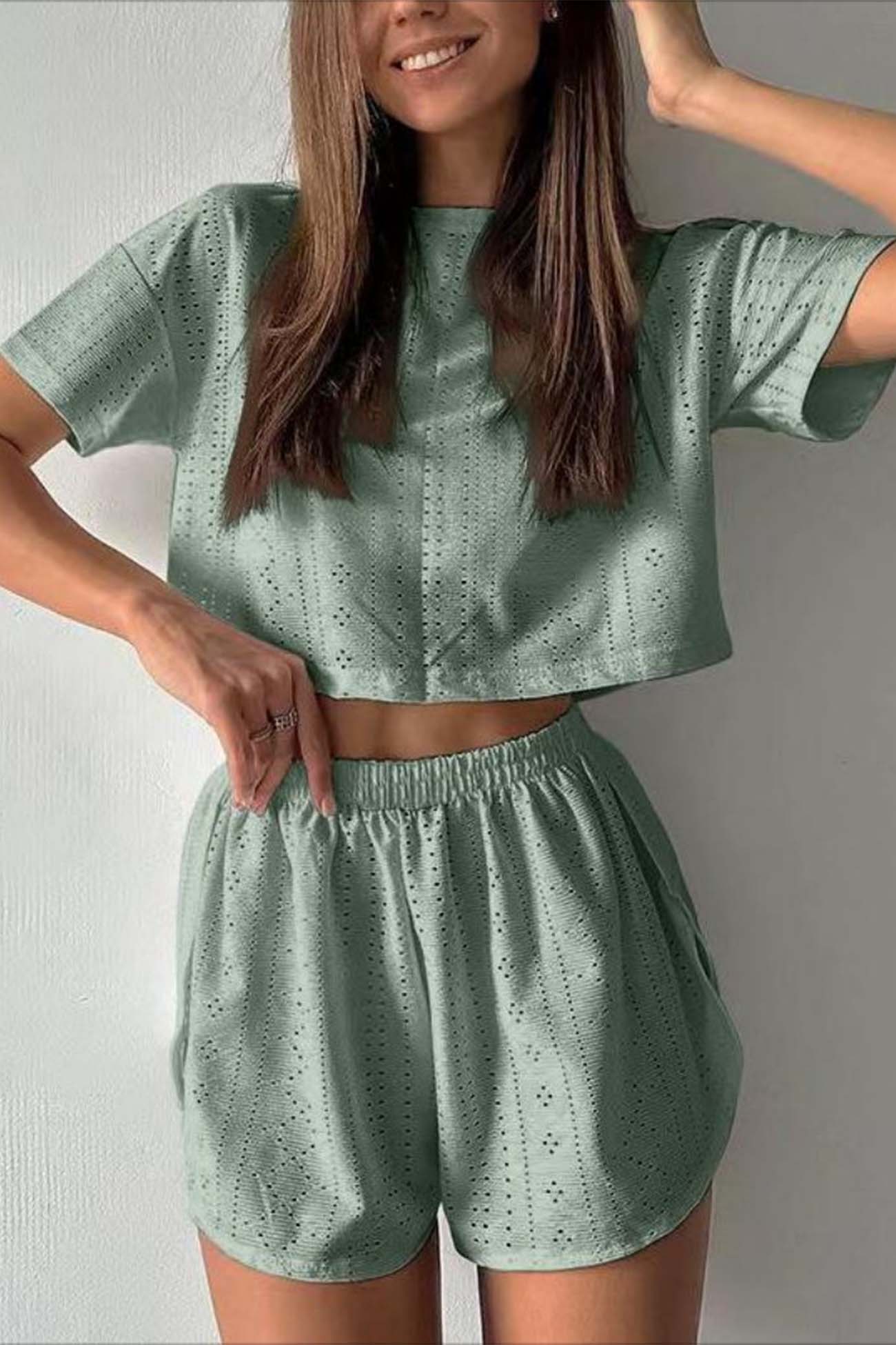 Ivyshape | Women's Chic Crop Top And Shorts Set Trendy