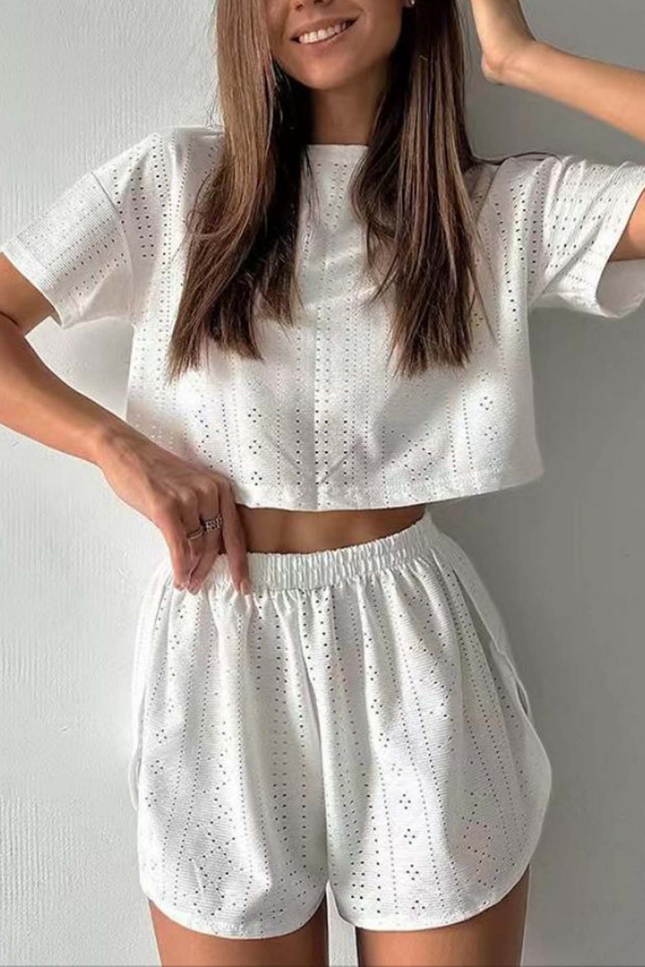 Ivyshape | Women's Chic Crop Top And Shorts Set Trendy