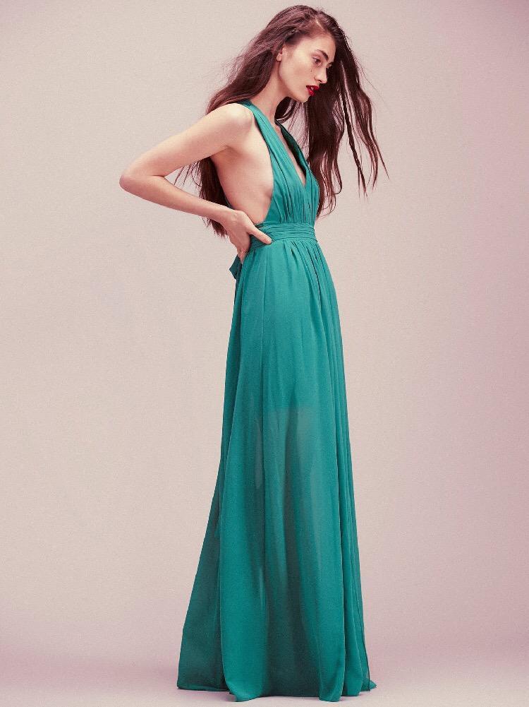 style solid color backless evening dress