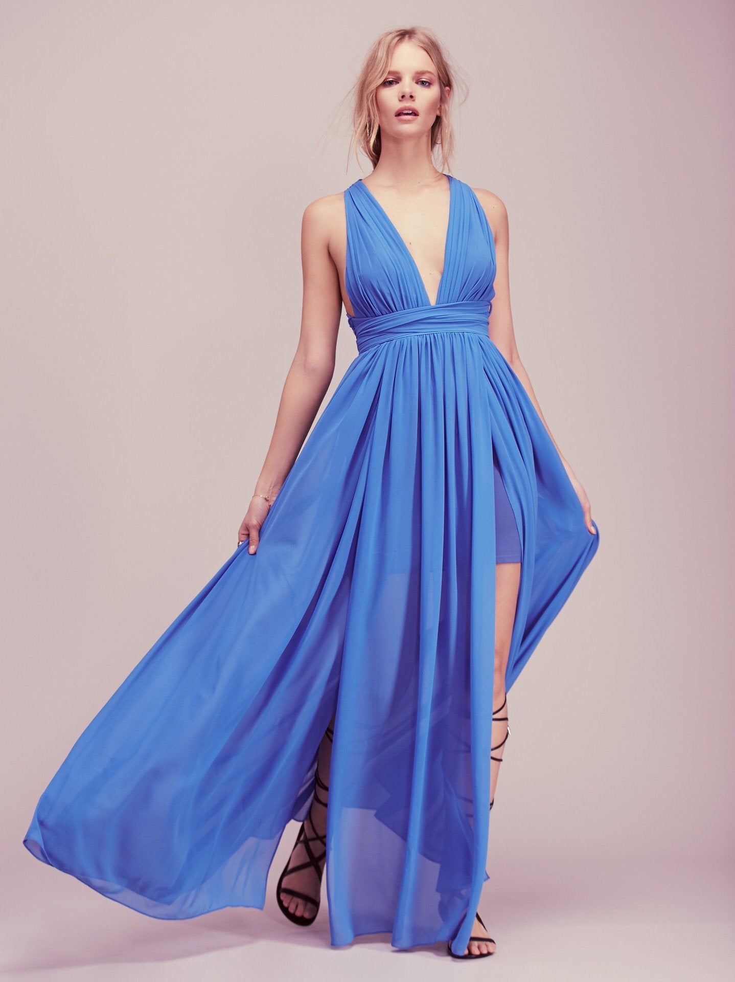 style solid color backless evening dress