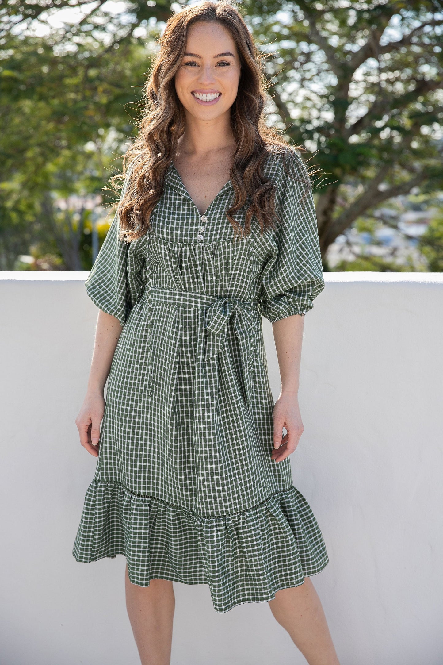 Odette Dress - Green Gingham