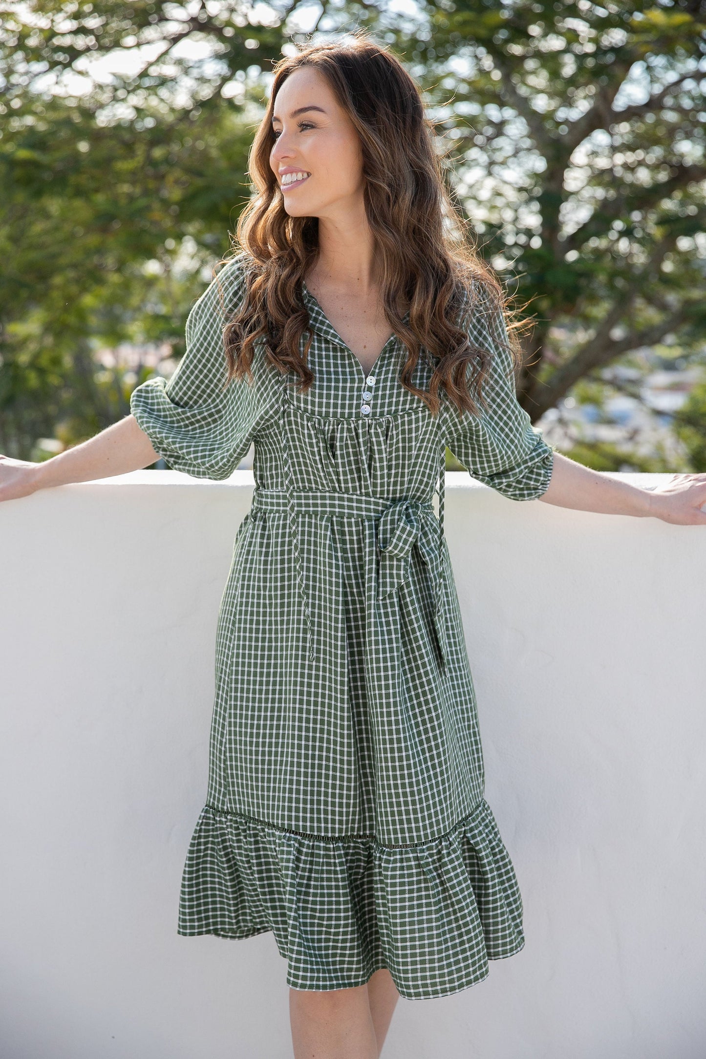 Odette Dress - Green Gingham