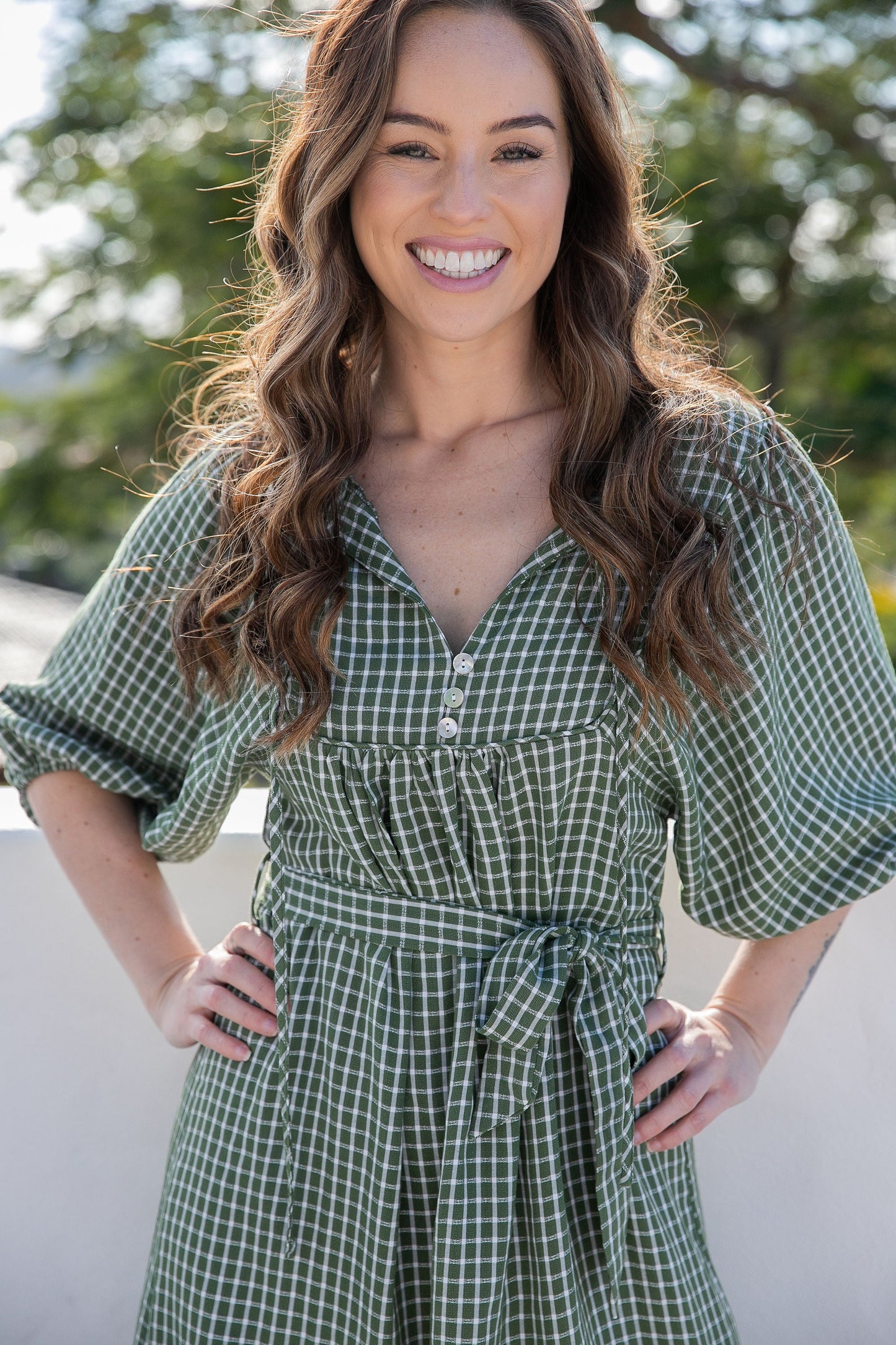 Odette Dress - Green Gingham