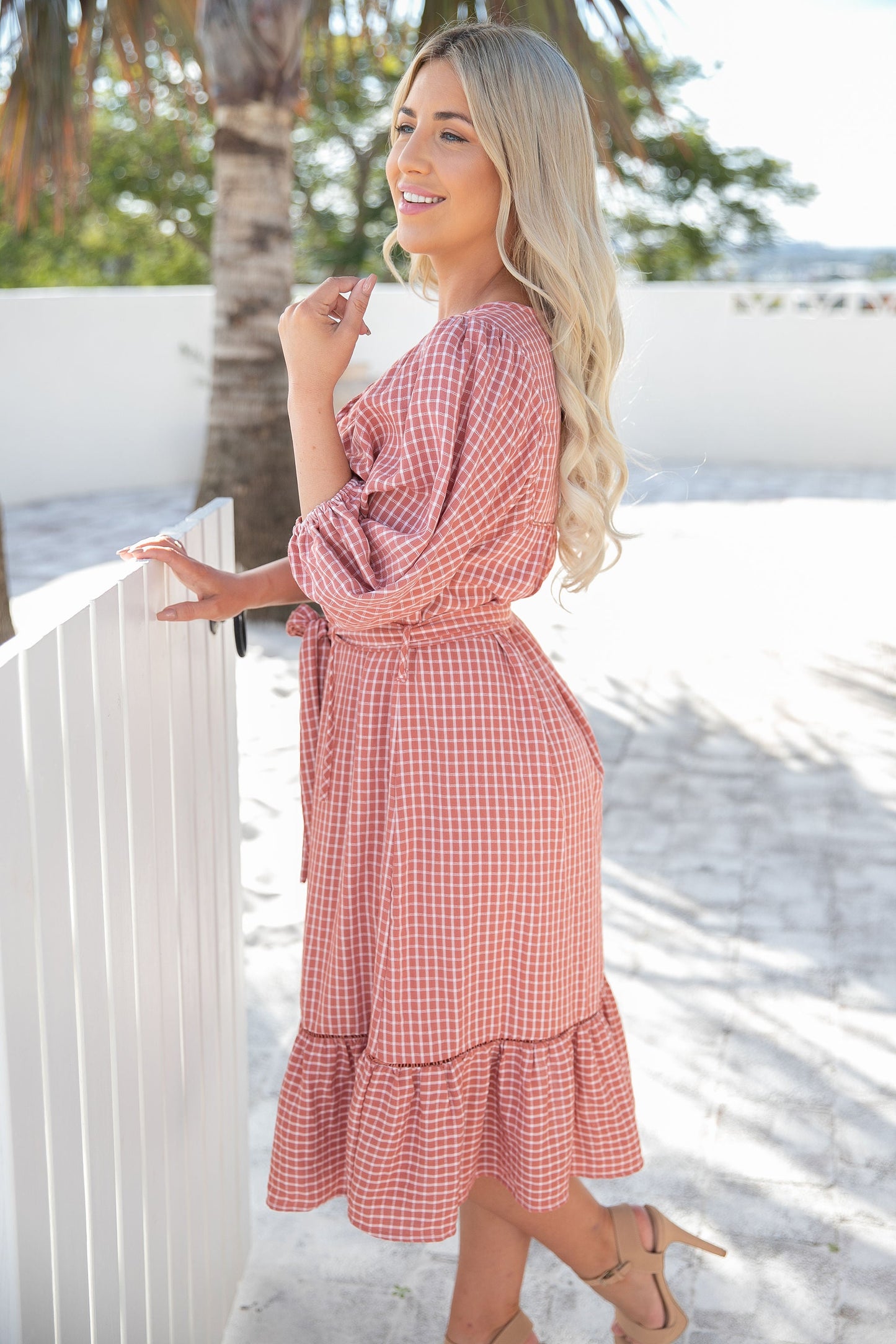 Odette Dress - Coral Gingham