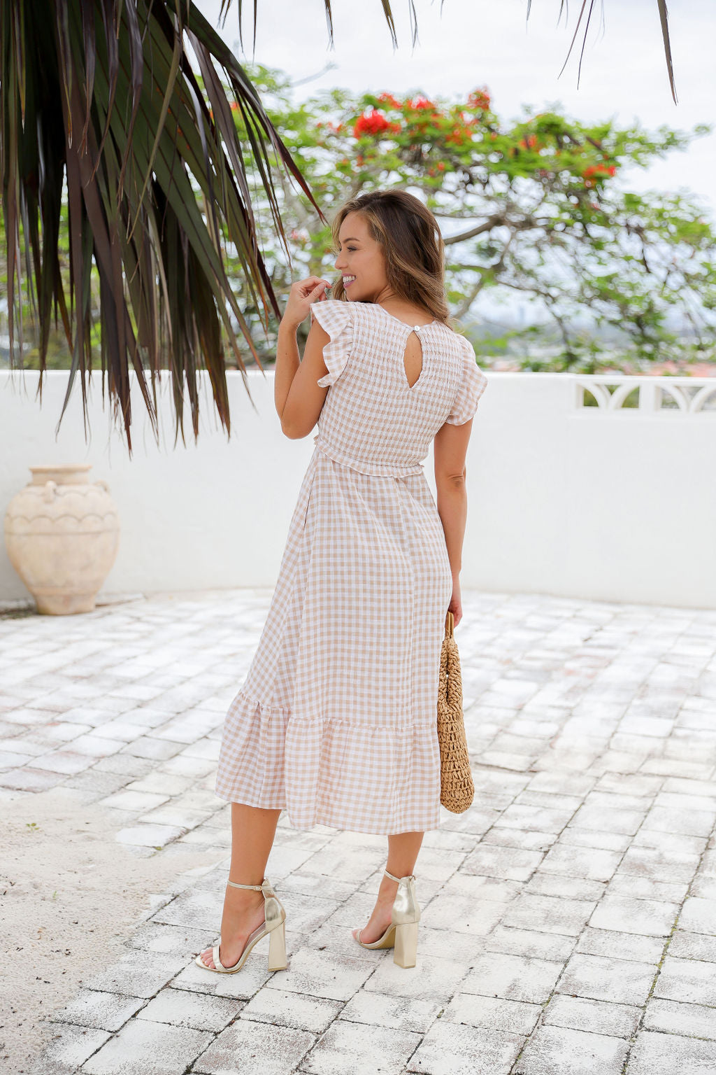 Phoenix Dress - Light Nude Gingham