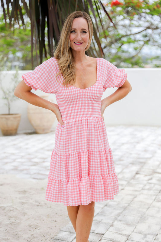 Dixie Dress - Light Blush Gingham