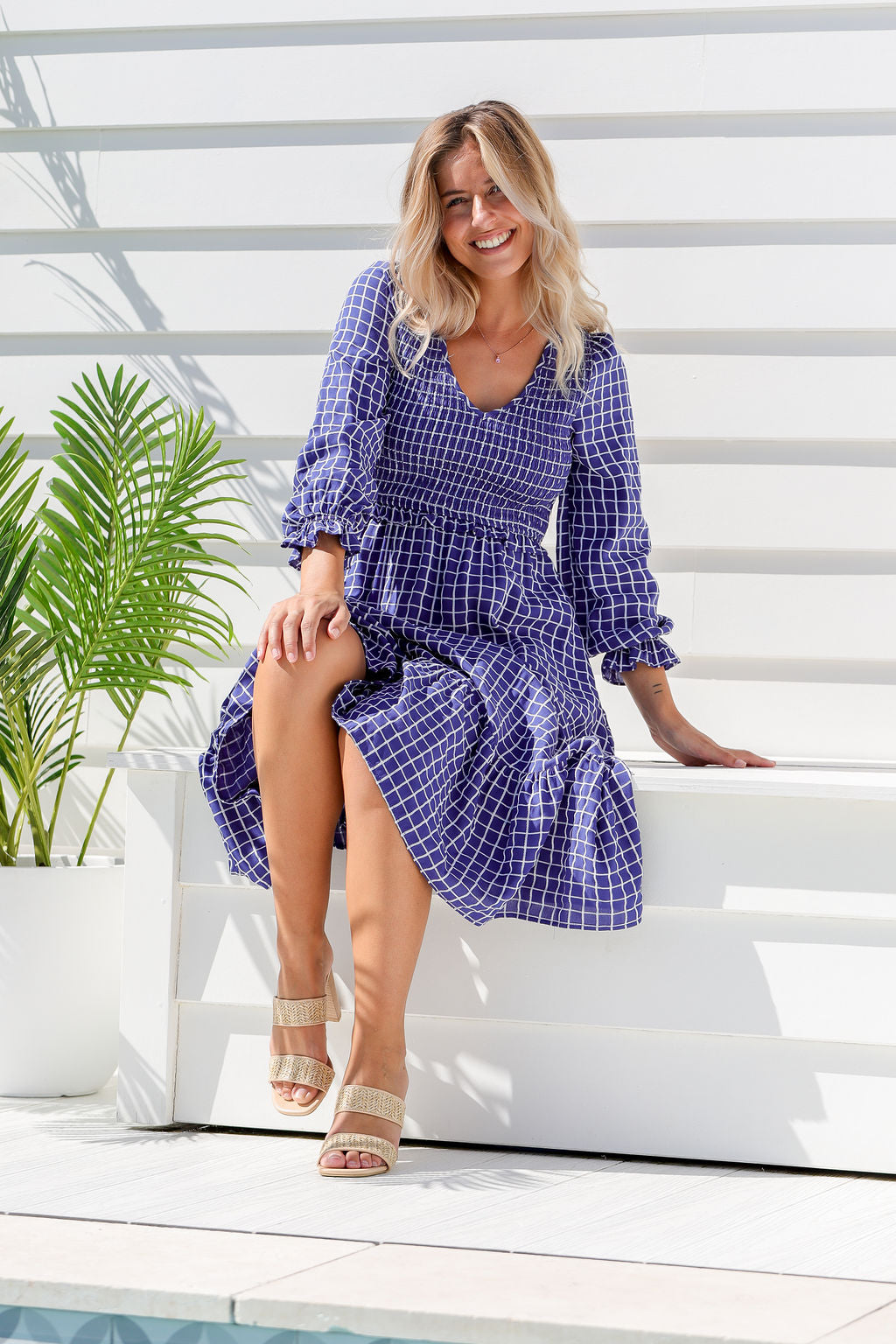 Parker Dress -  Checkered Navy