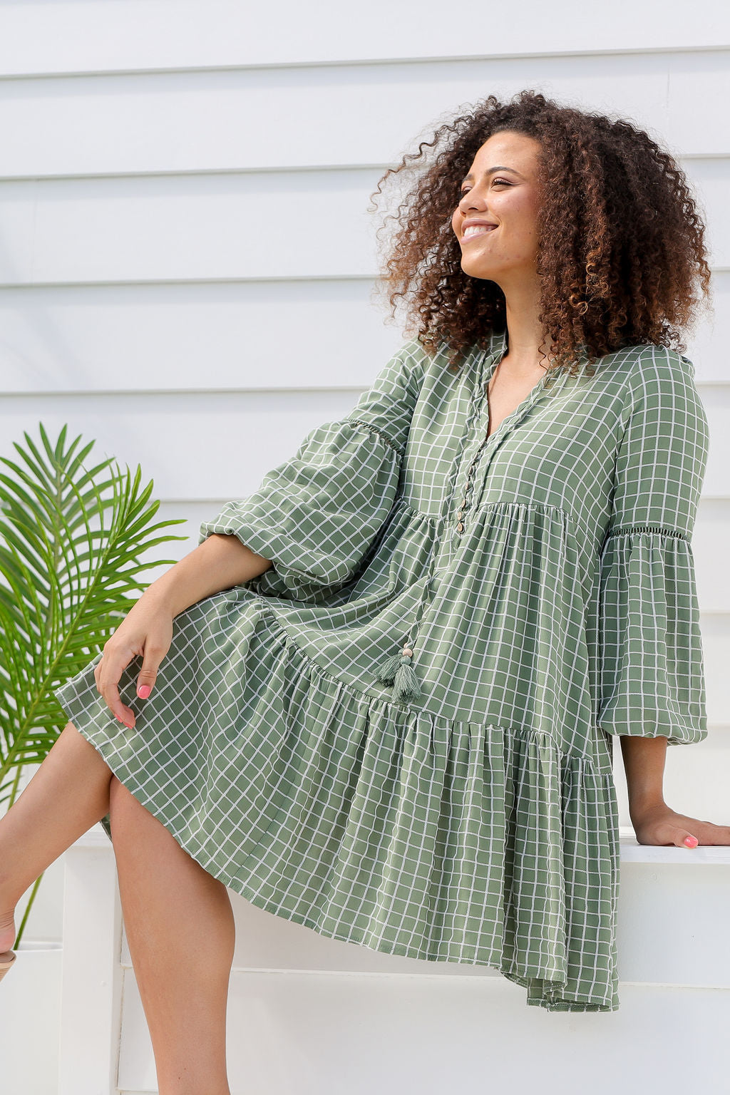 Natalie Dress - Checkered Green