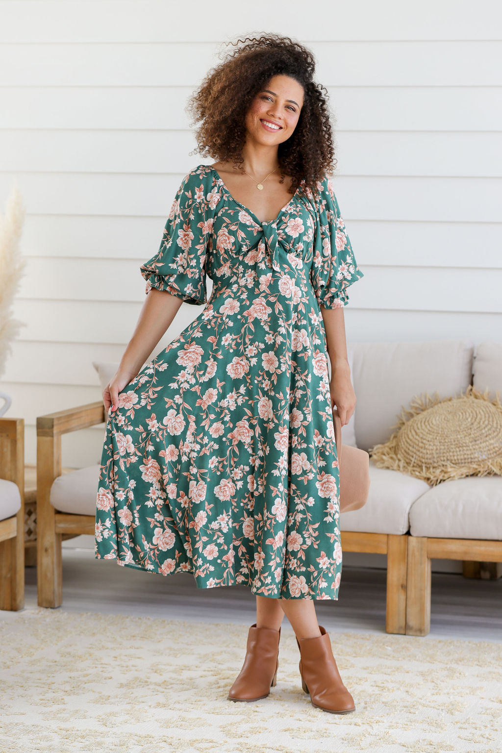 Tulip Dress - Emerald Palms