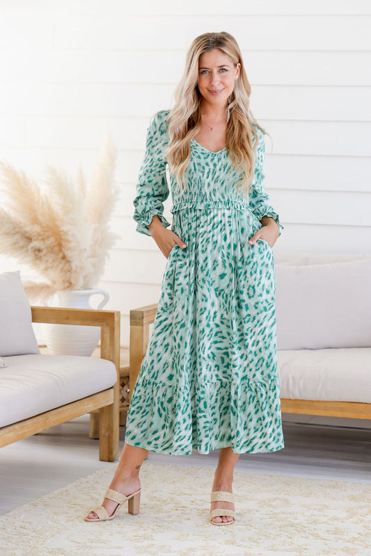 Parker Dress - Green Leopard