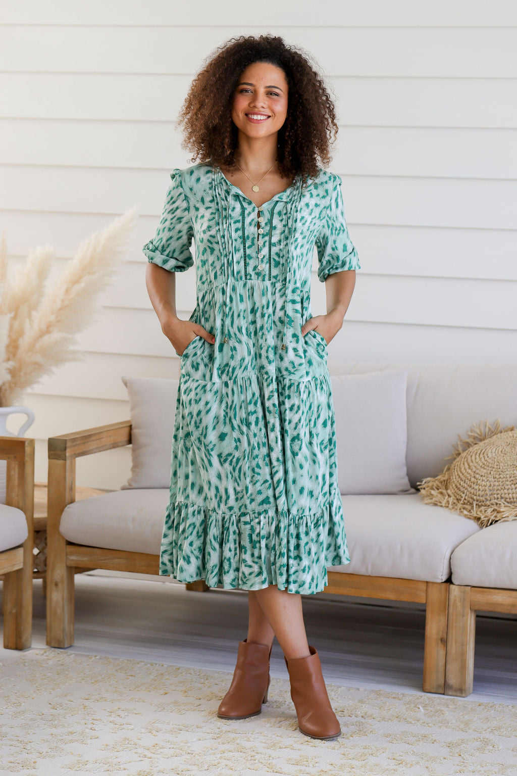 Helena Dress - Green Leopard