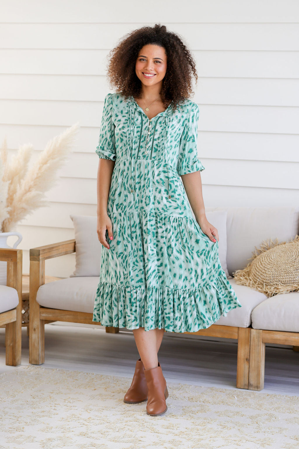 Helena Dress - Green Leopard