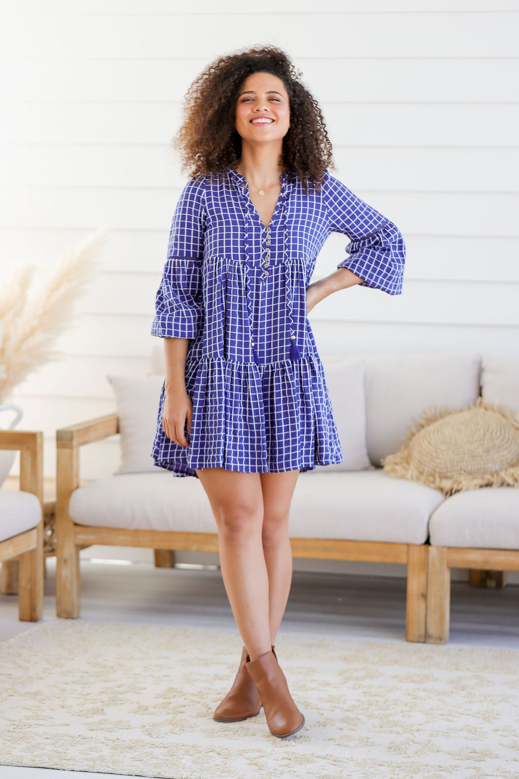 Natalie Dress - Checkered Navy