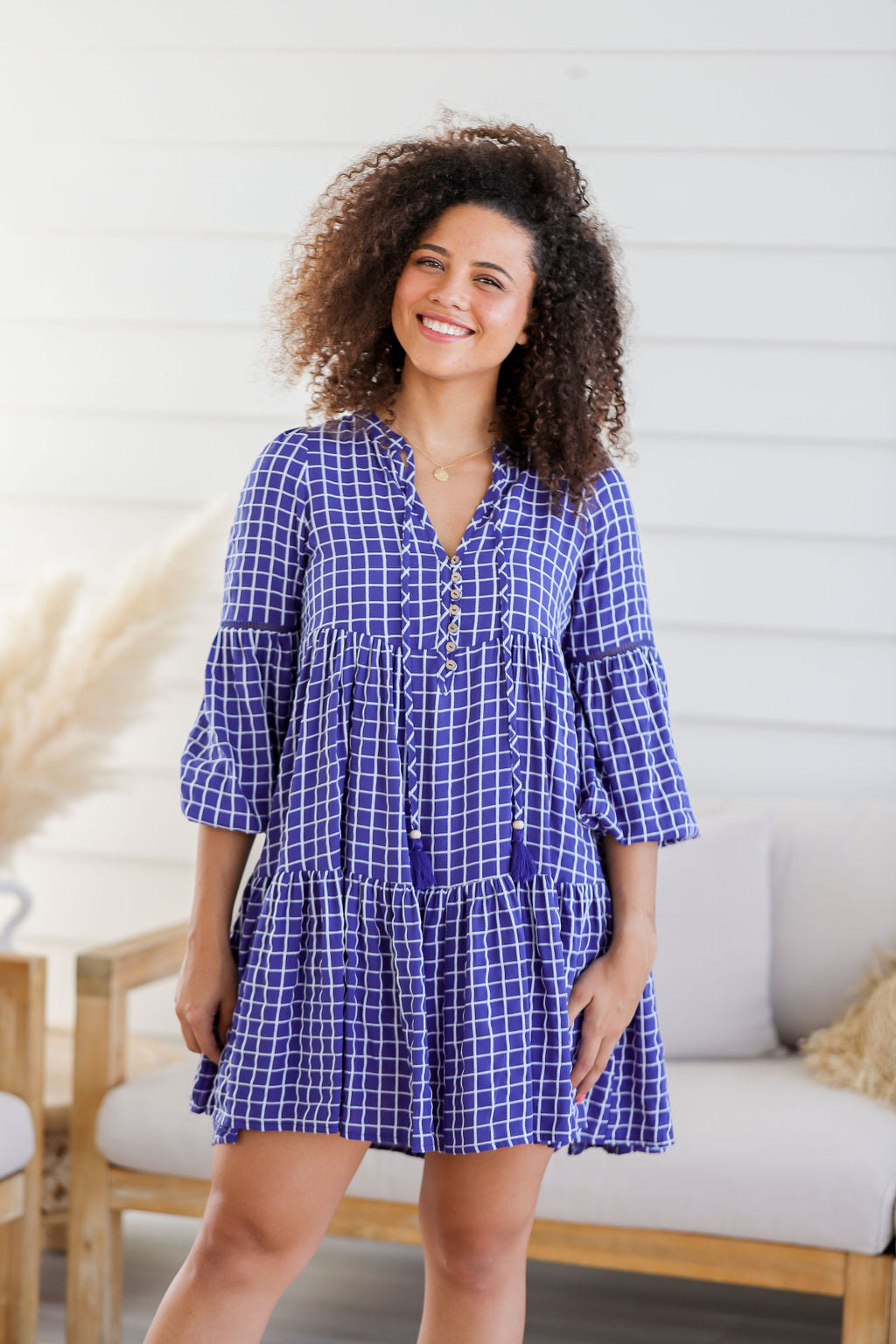 Natalie Dress - Checkered Navy