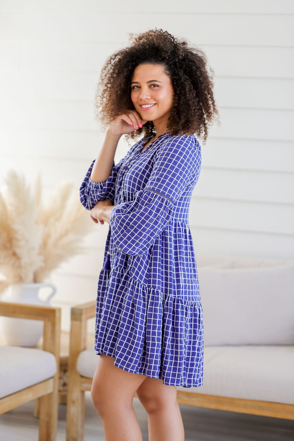 Natalie Dress - Checkered Navy