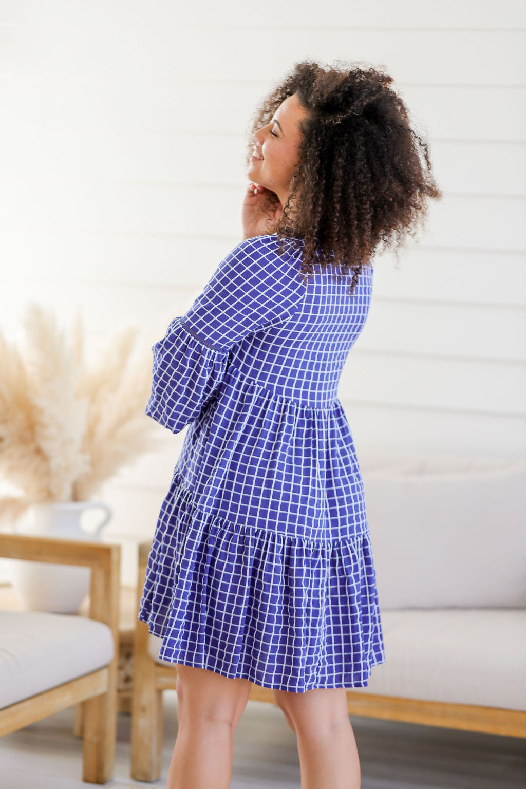 Natalie Dress - Checkered Navy