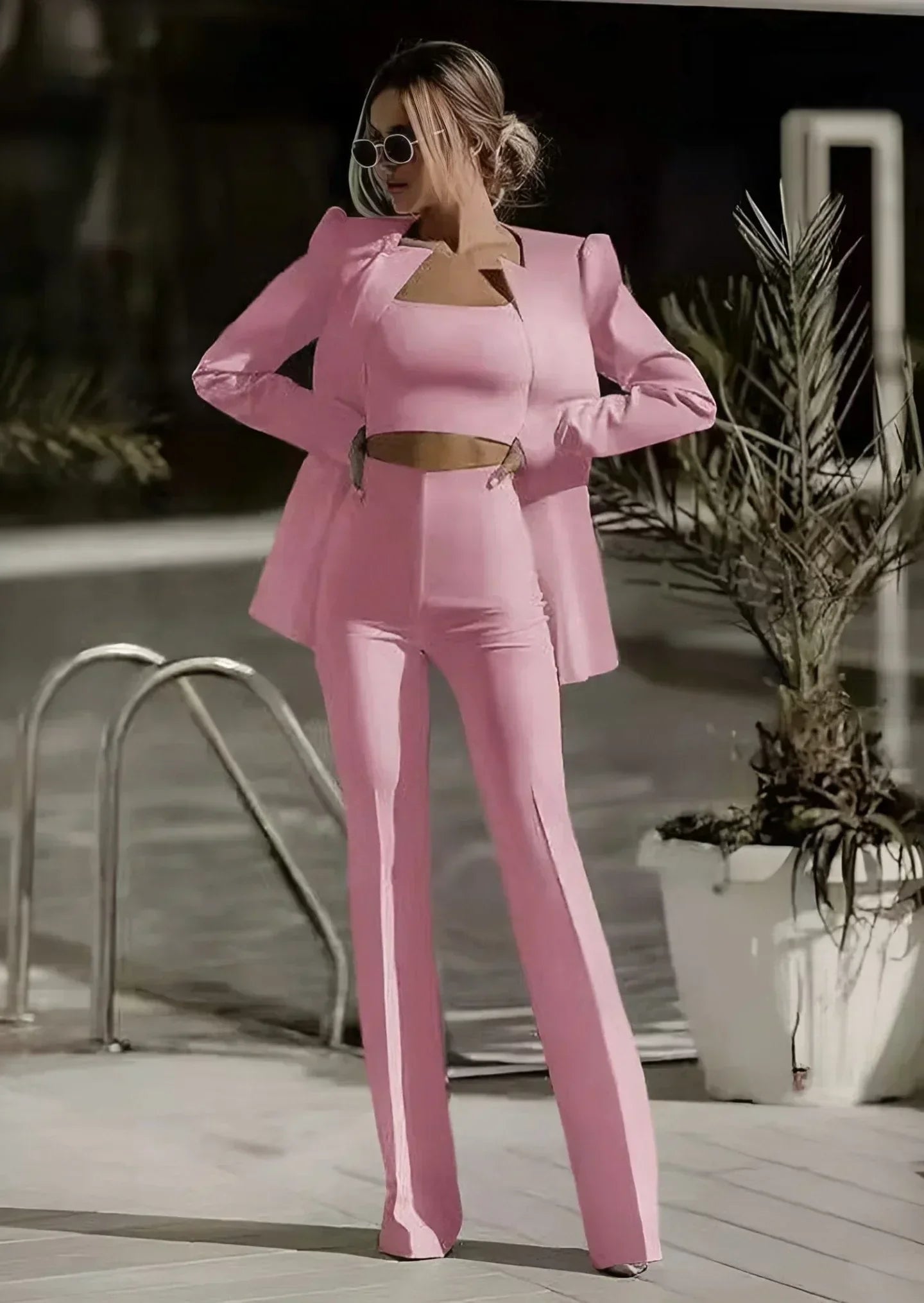 Ivyshape | Stylish 3-Piece Set (Blazer, Top, Pants)