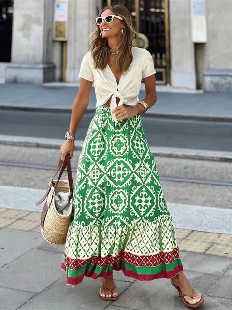 Ivyshape | Long Summer Skirt In Retro Boho Style