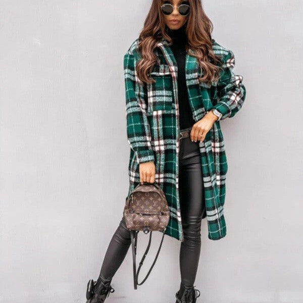 Ivyshape | Long Plaid Coat for Women