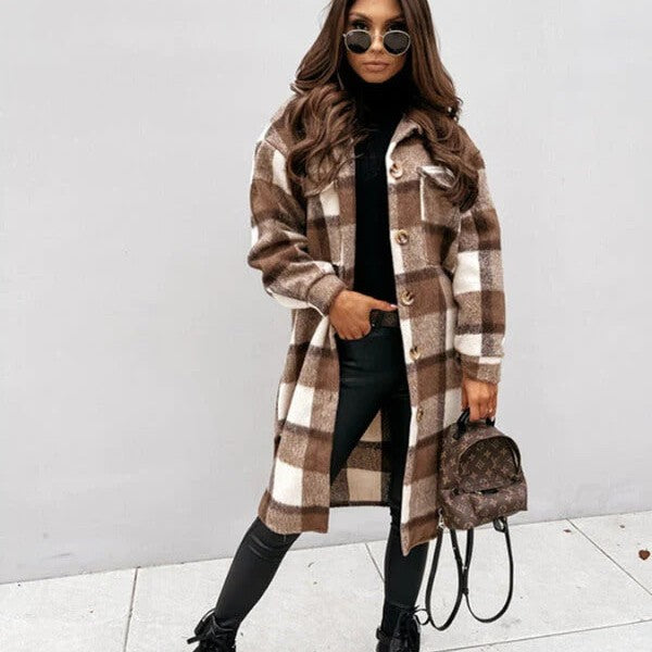 Ivyshape | Long Plaid Coat for Women