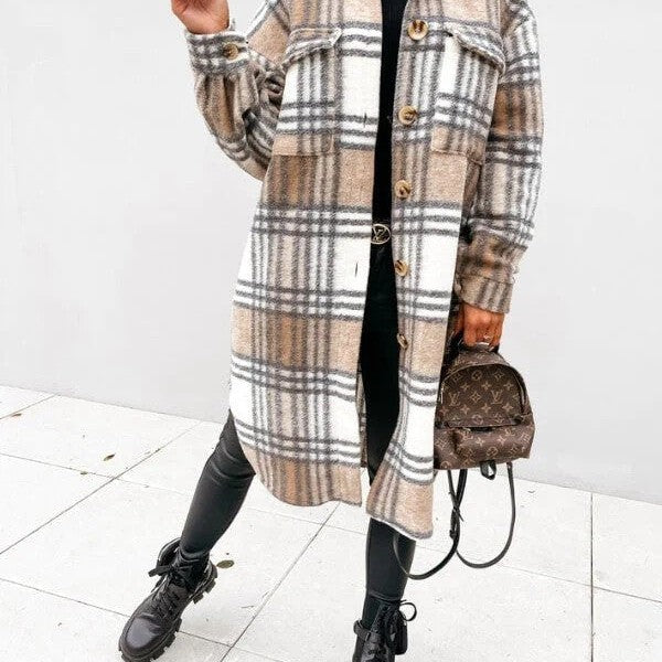 Ivyshape | Long Plaid Coat for Women