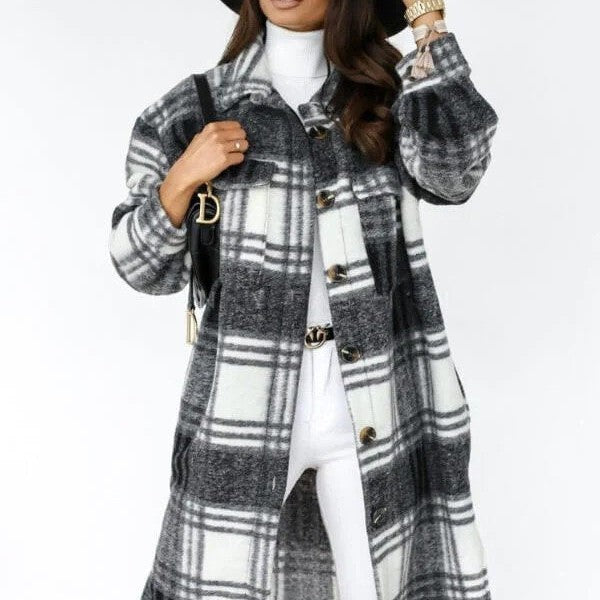 Ivyshape | Long Plaid Coat for Women