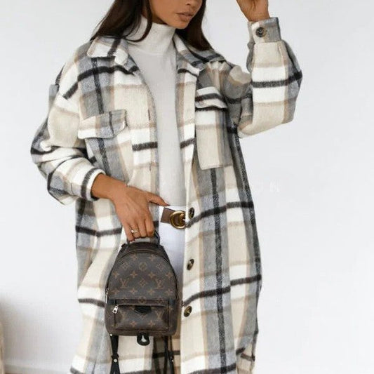 Ivyshape | Long Plaid Coat for Women