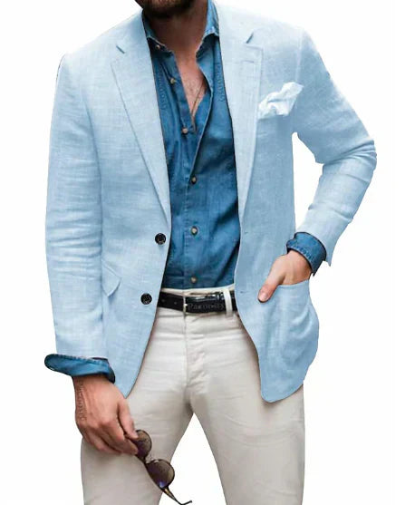 Ivyshape | Men's Linen Blazer Beach Wedding Casual Tailored Fit Solid Color Single-breasted Two Buttons
