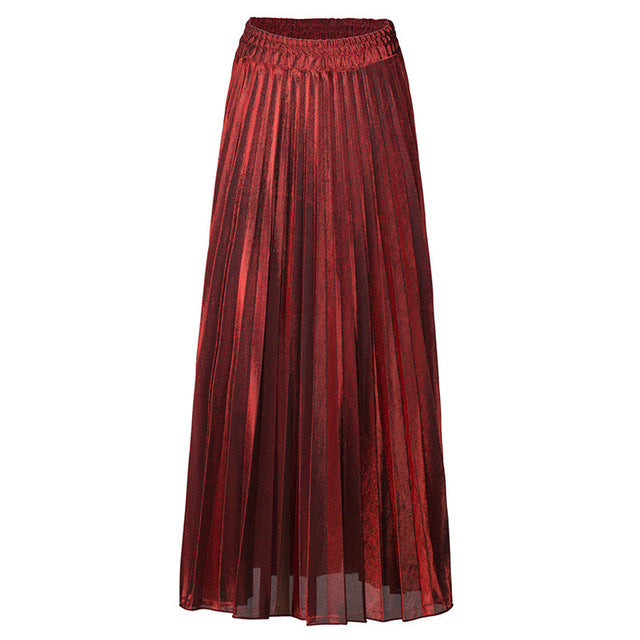 Ivyshape | Metallic Shine Long Pleated Skirt for Women