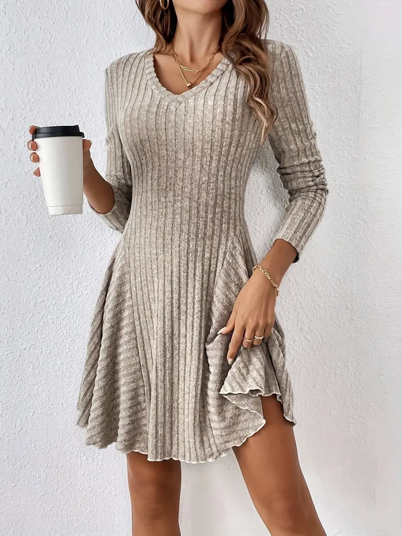 Ivyshape | Women's Chic Flowy Mini Dress Long Sleeve