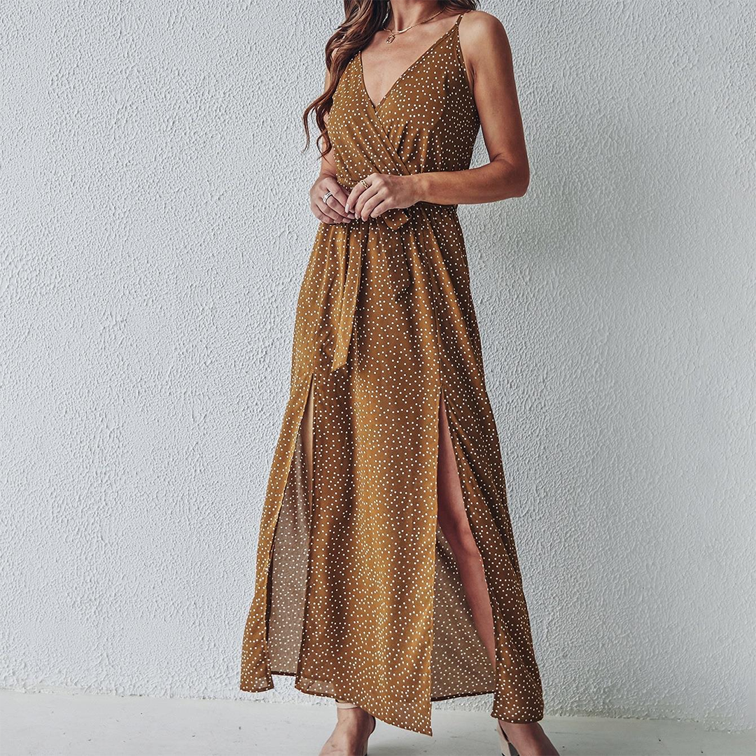 Ivyshape | Women's Maxi Slit Dress Ribbon