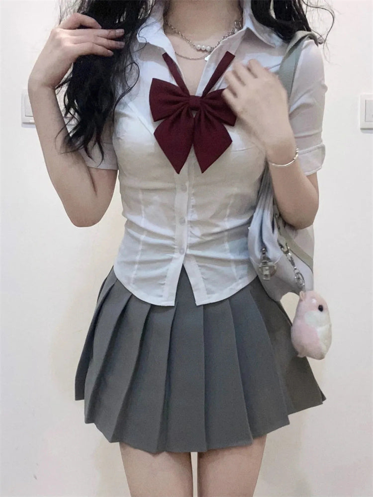 Slim Bowtie School Uniform Blouse