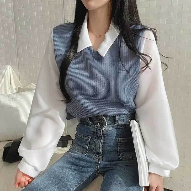 Chic Two-Piece Polo Collar Blouse for Women