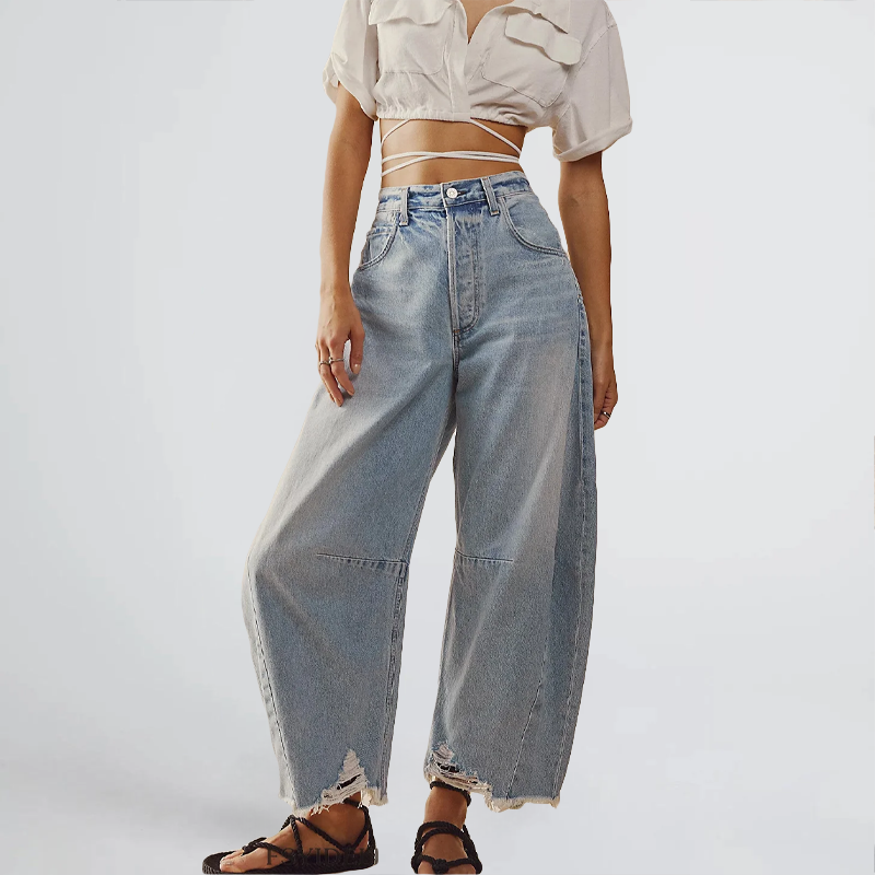 Ivyshape | Wide Cut Women's Trousers with Modern Pattern