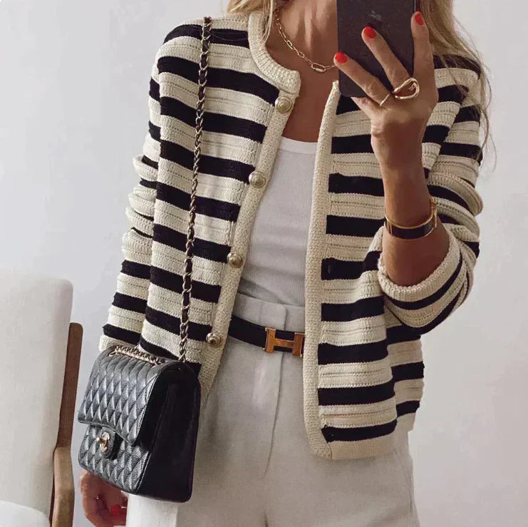 Ivyshape | Striped Cardigan With Modern Button