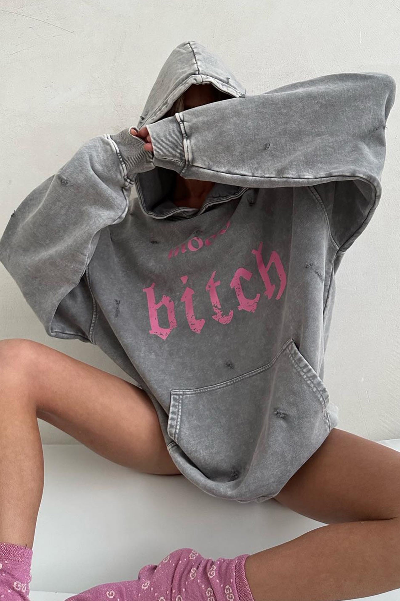 Print Distressed Hoodie