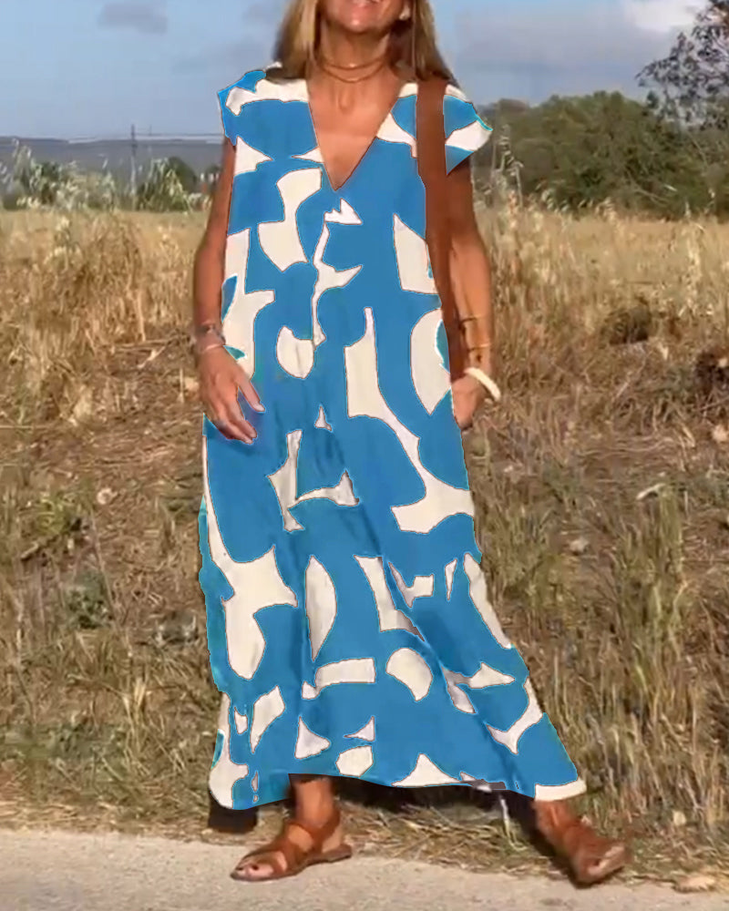 Ivyshape | Stylish V-Neck Floral Maxi Dress for Summer Events