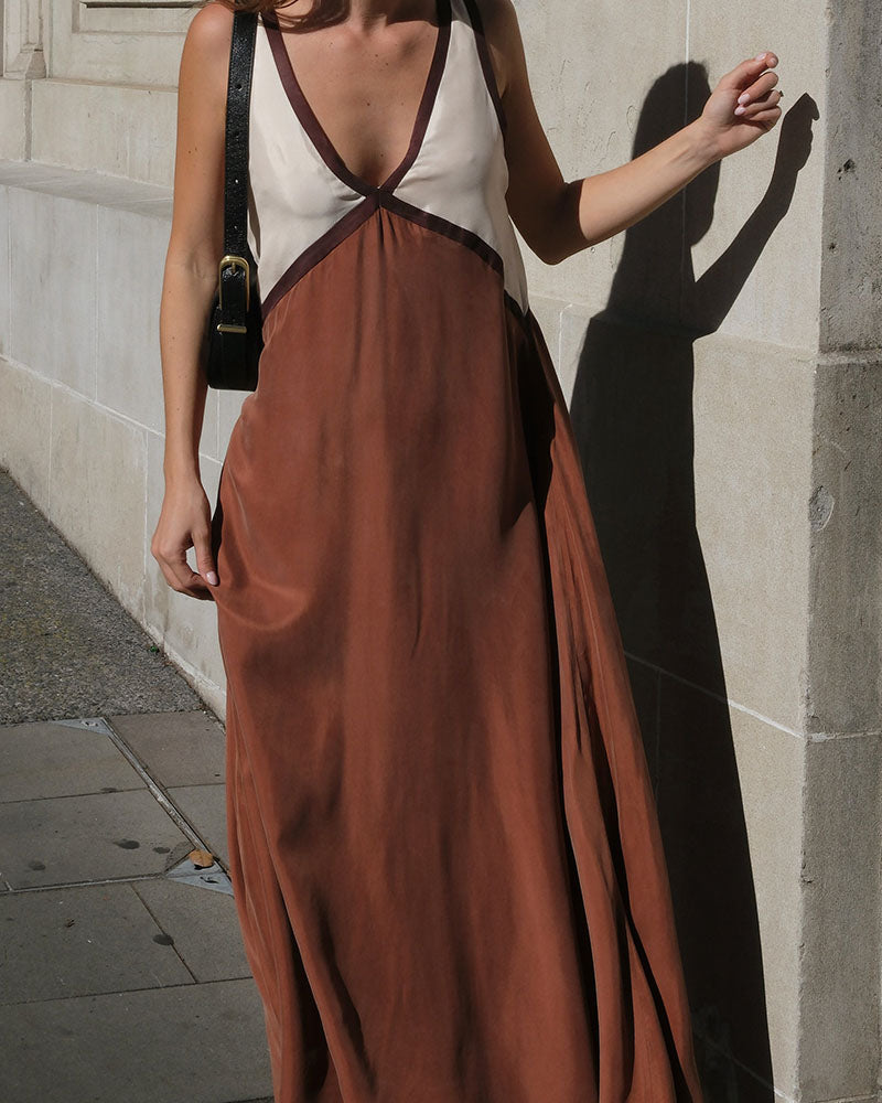 Ivyshape | Stylish V-Neck Maxi Dress for Summer Elegance