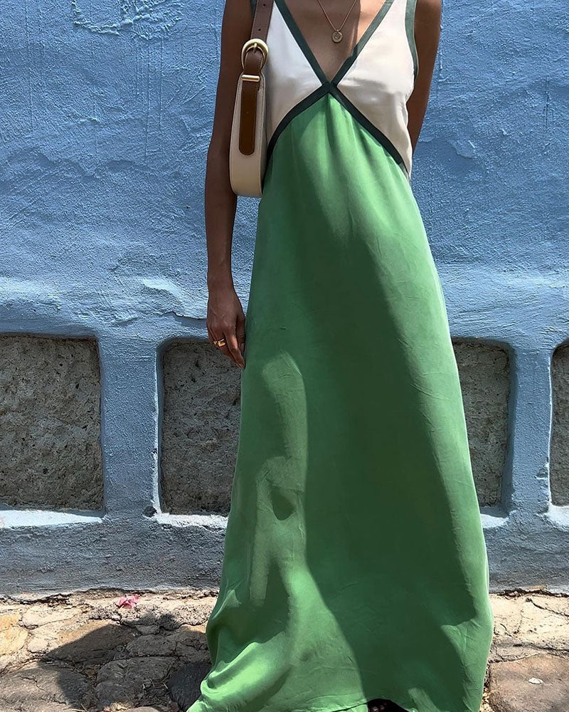 Ivyshape | Stylish V-Neck Maxi Dress for Summer Elegance