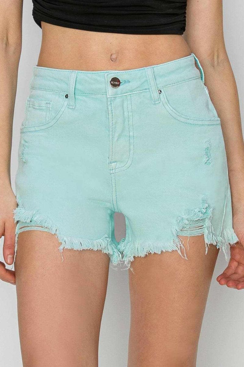 Ivyshape | Mid-Rise Frayed Denim Shorts Stylish & Comfortable Fit