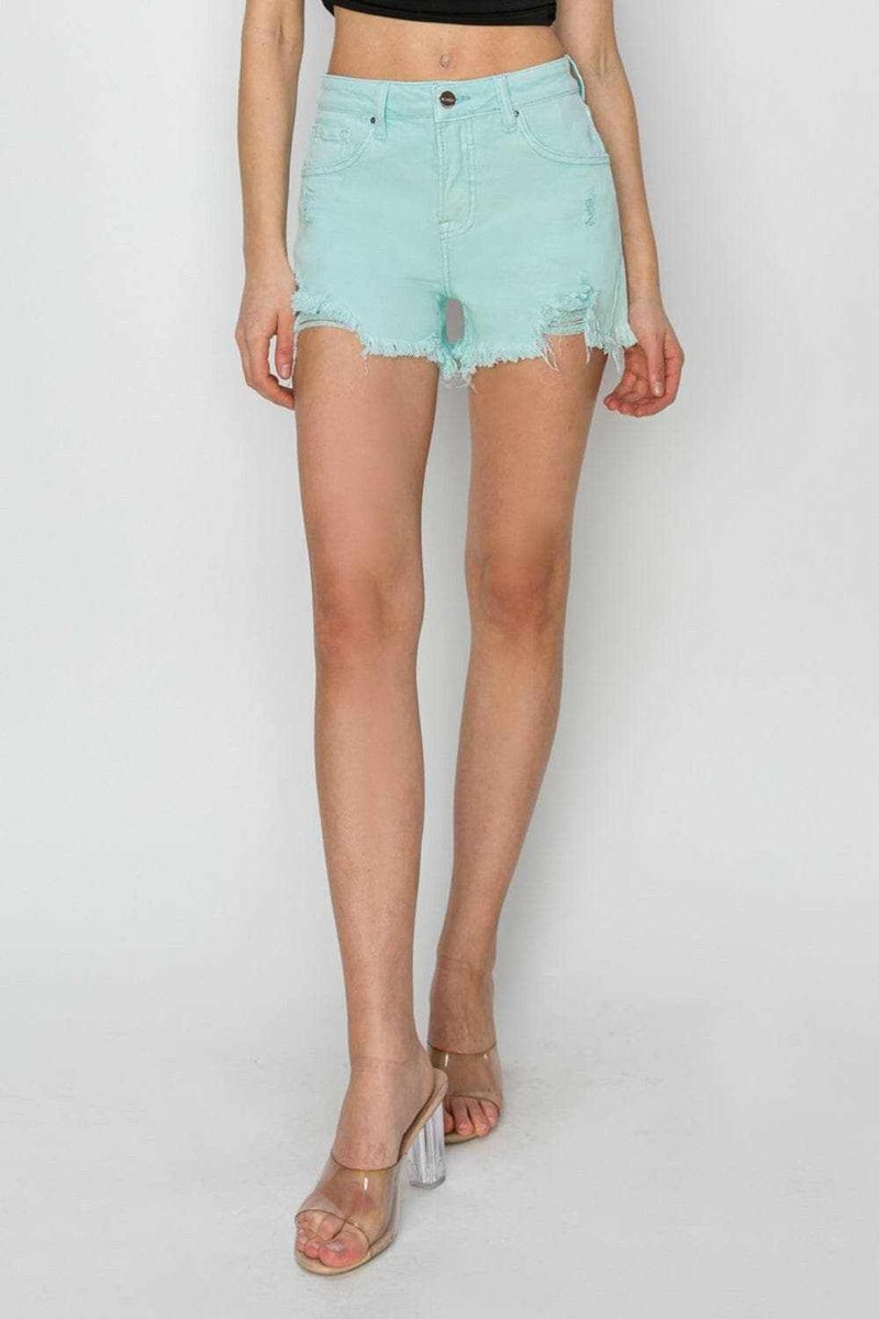 Ivyshape | Mid-Rise Frayed Denim Shorts Stylish & Comfortable Fit