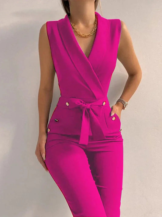 Ivyshape | Stylish Wide-Leg Jumpsuit with Flattering V-Neck Design