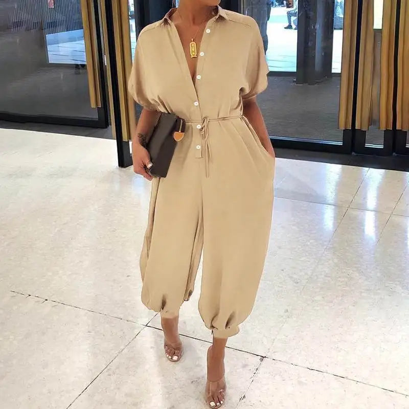 Ivyshape | V-Neck Jumpsuit Stylish & Versatile Overall for Every Occasion