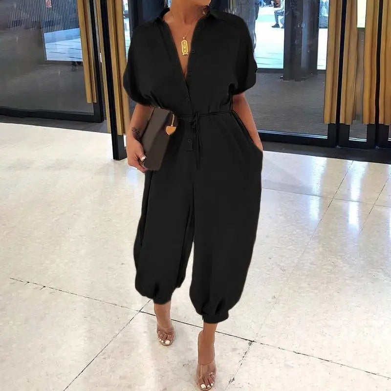 Ivyshape | V-Neck Jumpsuit Stylish & Versatile Overall for Every Occasion